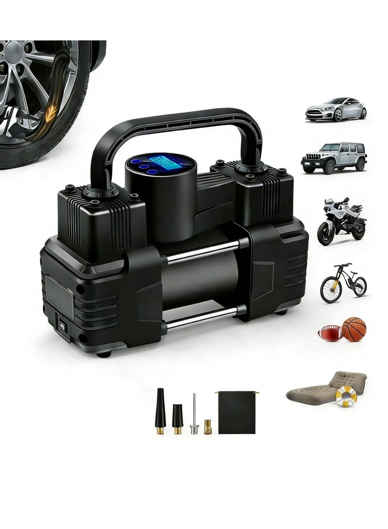 Keysweet Dual Cylinder 150PSI Portable Air Compressor - 12V DC Car Tire Inflator with Digital Pressure Gauge, LED Light & Tire Repair Kit. Electric Air Pump for Cars, Motorcycles, Bikes, Sports Balls. Includes Carry Case - Ideal Travel Gift for Family - Image 1